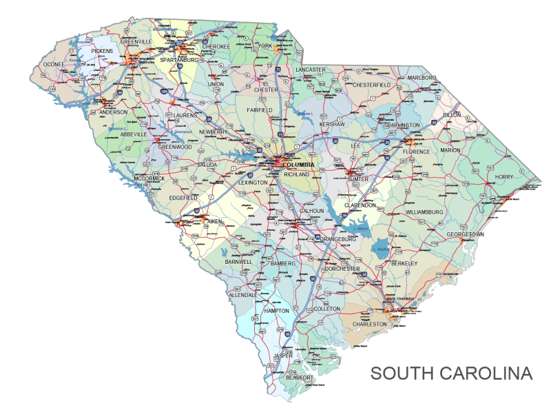 South Carolina Road and City Map