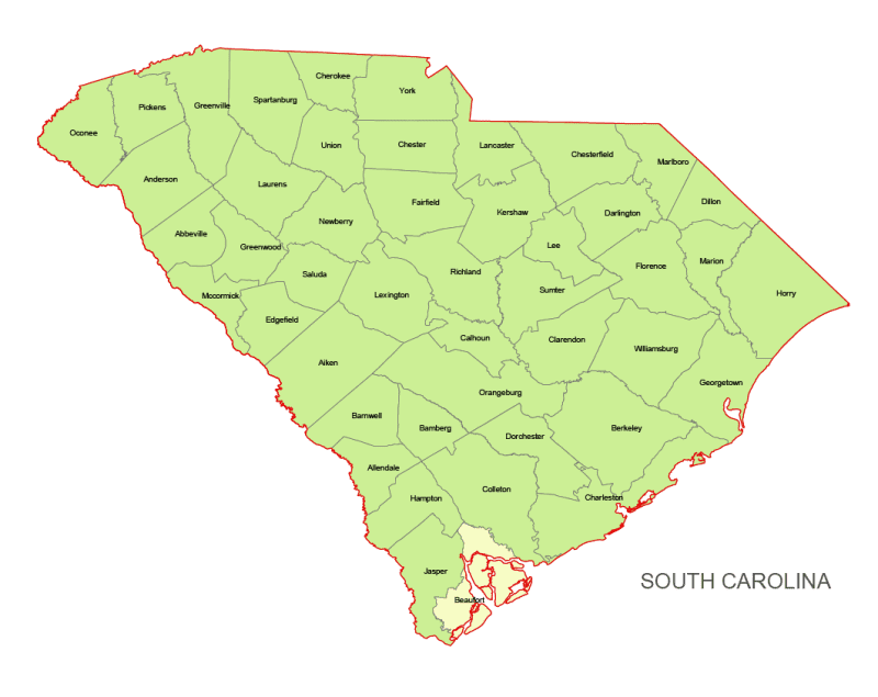 South Carolina Vector County Map