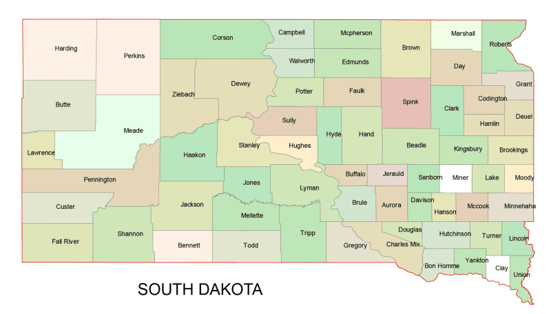 South Dakota Colored County Map