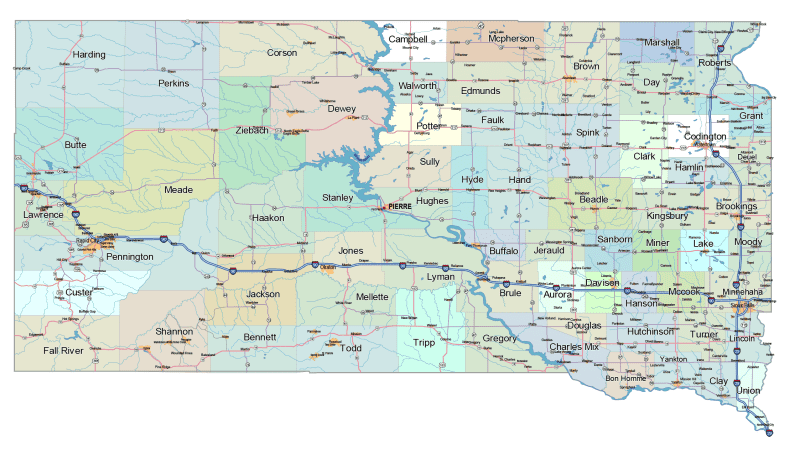 South Dakota Road and City Map