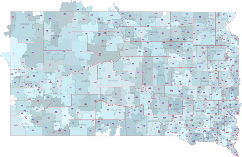 SD ZIP Code Map With Cities Counties