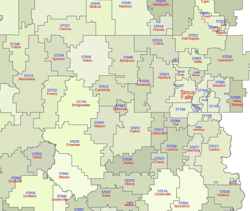 South Dakota ZIP Code Map With Cities