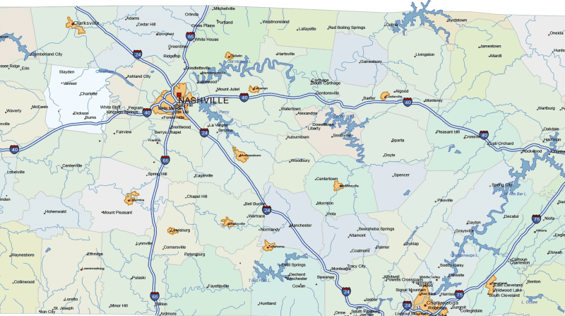 Tennessee Road and City Map