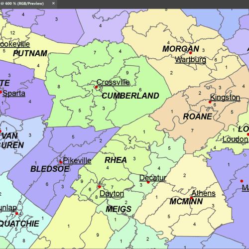 Tennessee subcounty map - detail