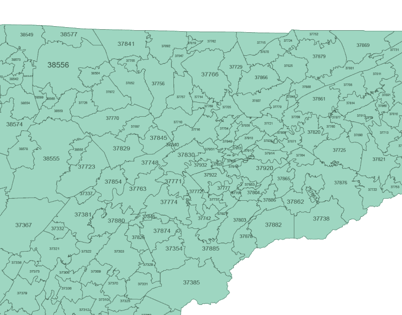 Tennessee ZIP Code Map Basic
