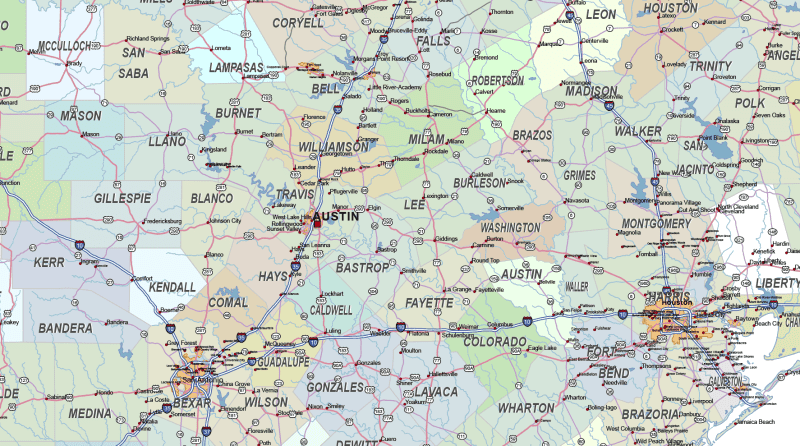 Texas Road and City Map