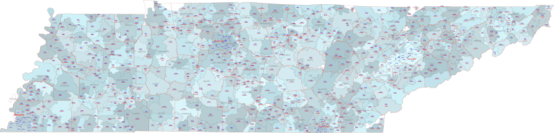 TN ZIP Code Map With Cities Counties