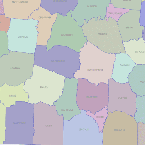 Tennessee ZIP City County Map detail1