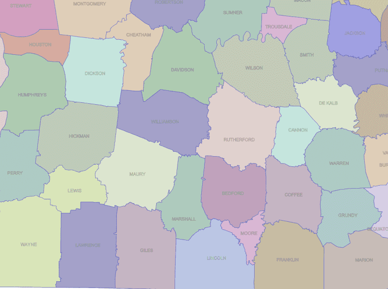 Tennessee ZIP City County Map detail1