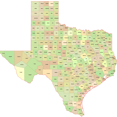 Texas Colored County Map