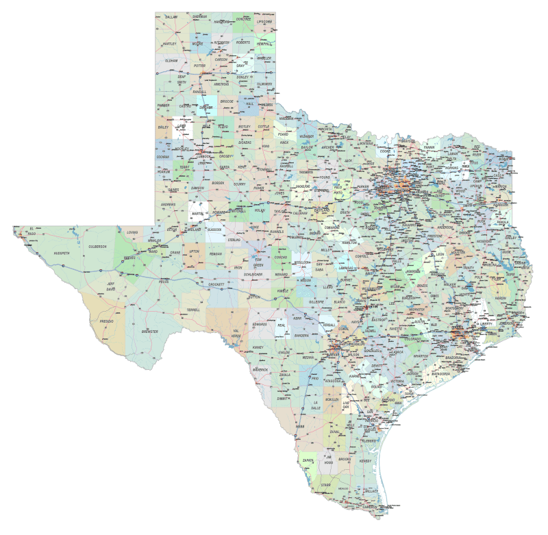 Texas Road and City Map