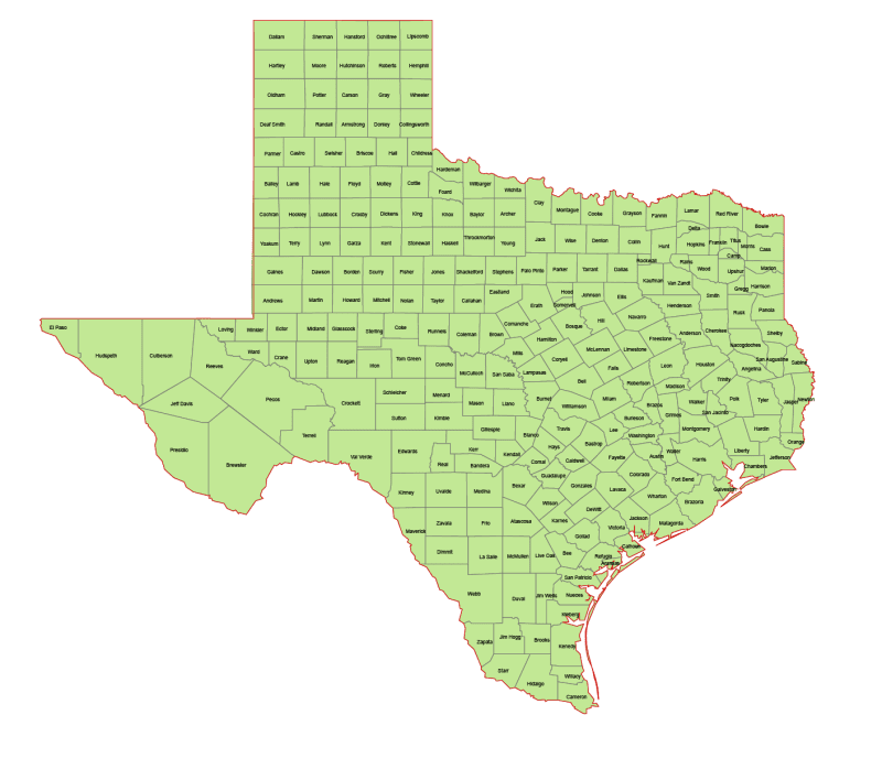 Texas Vector County Map