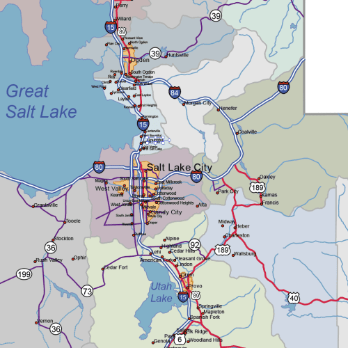 UTAH road and city map-detail