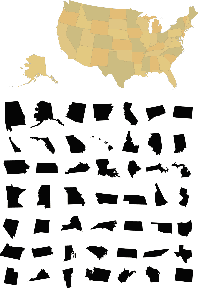 United States 50-State Silhouette Map