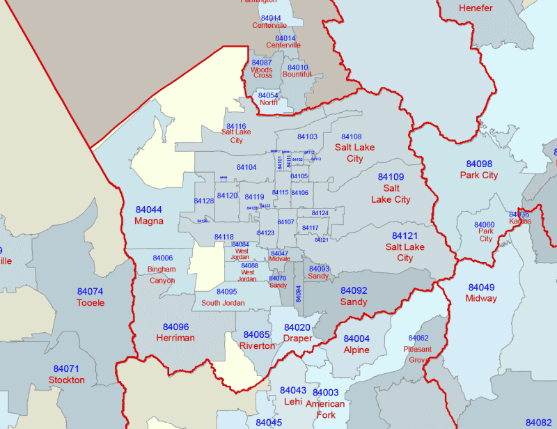 UT ZIP Code Map With Cities Counties