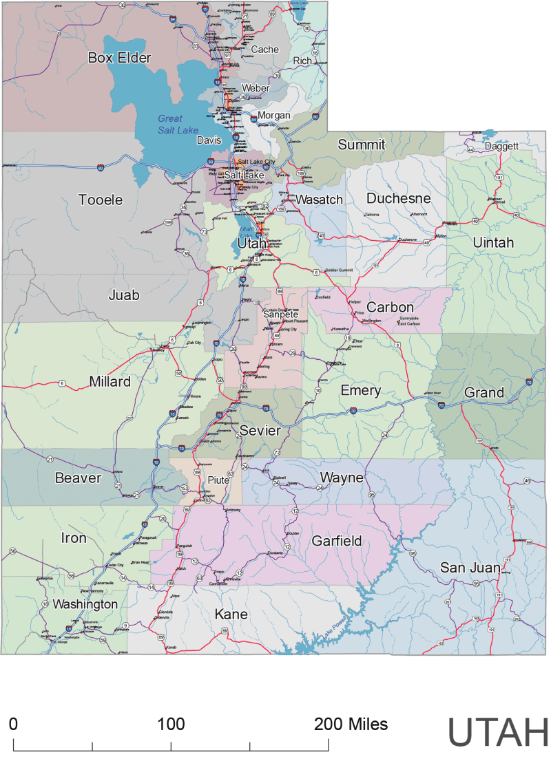 Utah Road and City Map