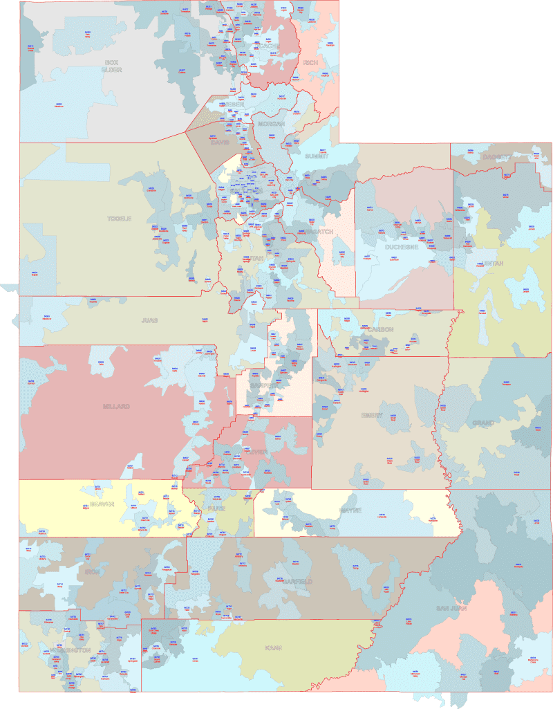 UT ZIP Code Map With Cities Counties