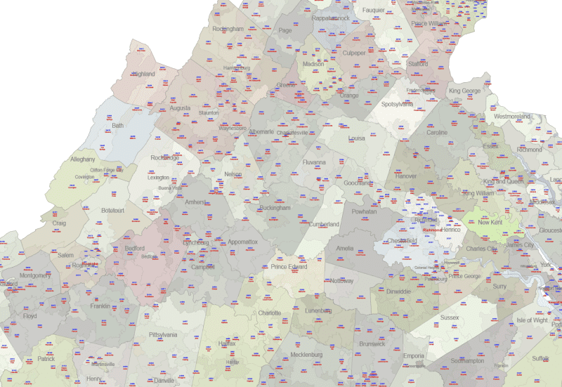 VA ZIP Code Map With Cities Counties