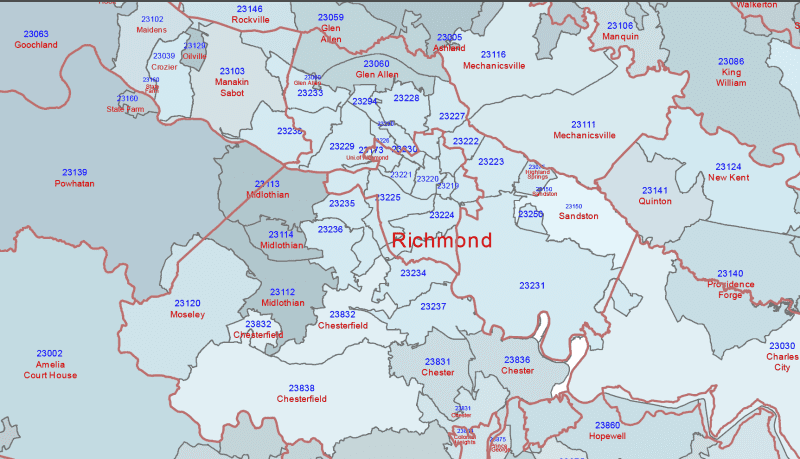 VA ZIP Code Map With Cities Counties