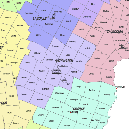 Vermont county subdivison map- detail