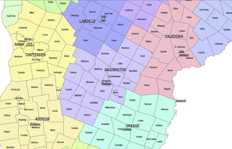 Vermont county subdivison map- detail