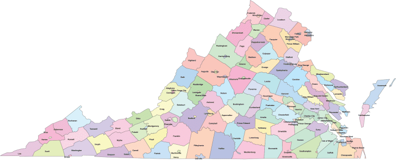 Virginia Colored County Map