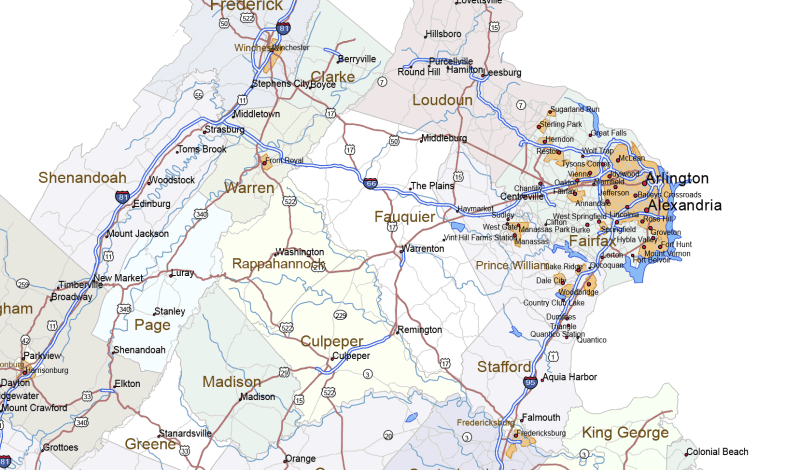Virginia Road and City Map