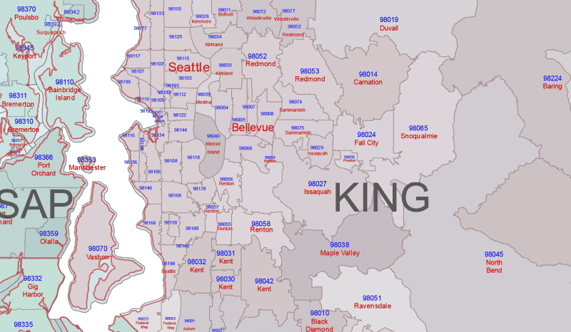 WA ZIP Code Map With Cities Counties
