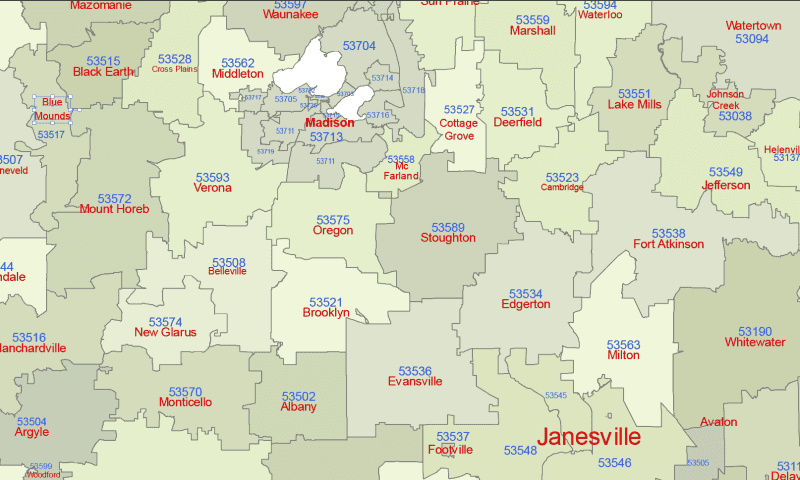 Wisconsin Zip Codes Map With Cities