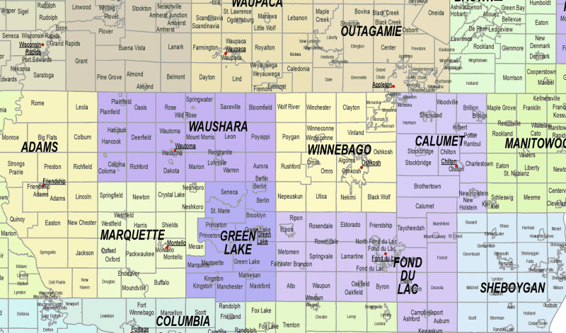 Wisconsin County and Communities Map