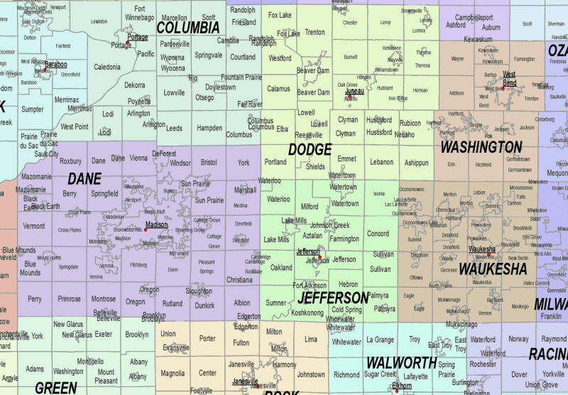 Wisconsin County and Communities Map
