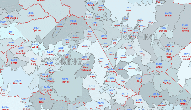 WV ZIP Codes With Cities Counties