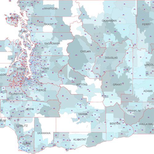WA ZIP Code Map With Cities Counties