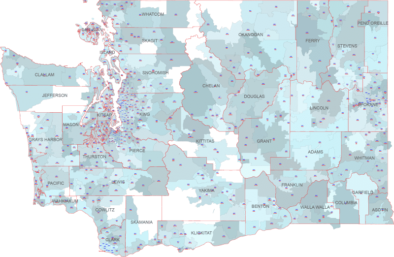 WA ZIP Code Map With Cities Counties