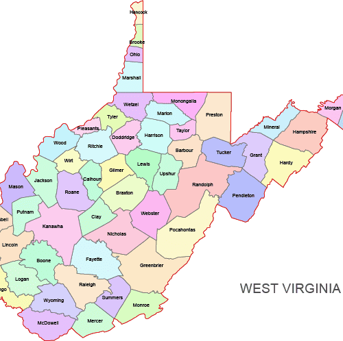 West Virginia Colored County Map