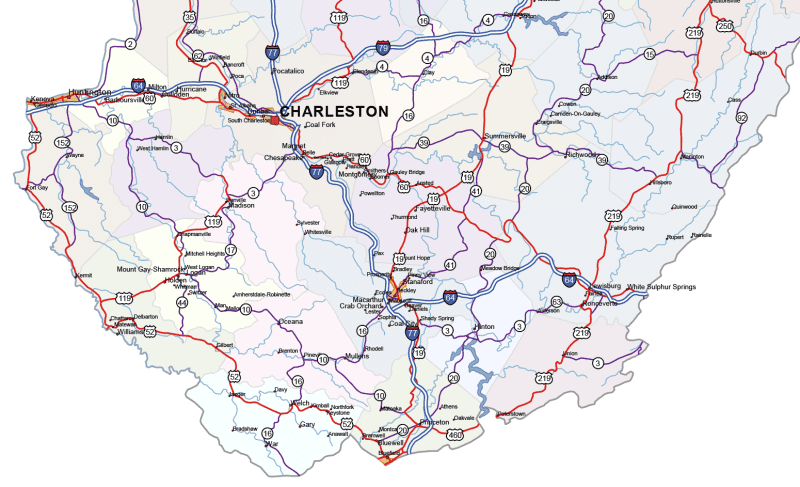 West Virginia Road and City Map