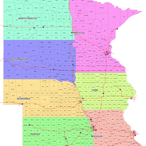West North Central County Map