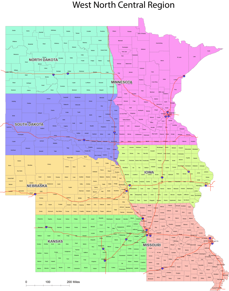 West North Central County Map