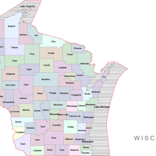 Wisconsin Colored County Map