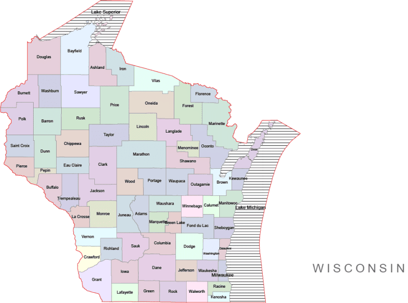 Wisconsin Colored County Map