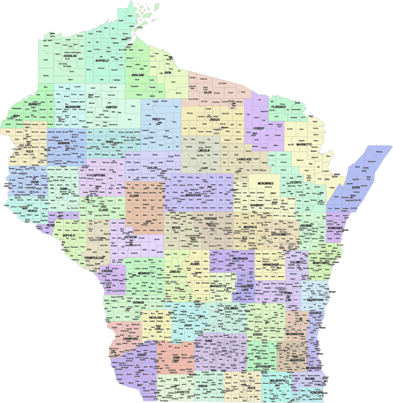 Wisconsin County and Communities Map