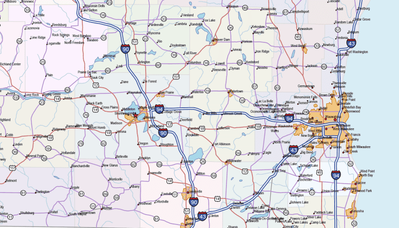 Wisconsin Road and City Map