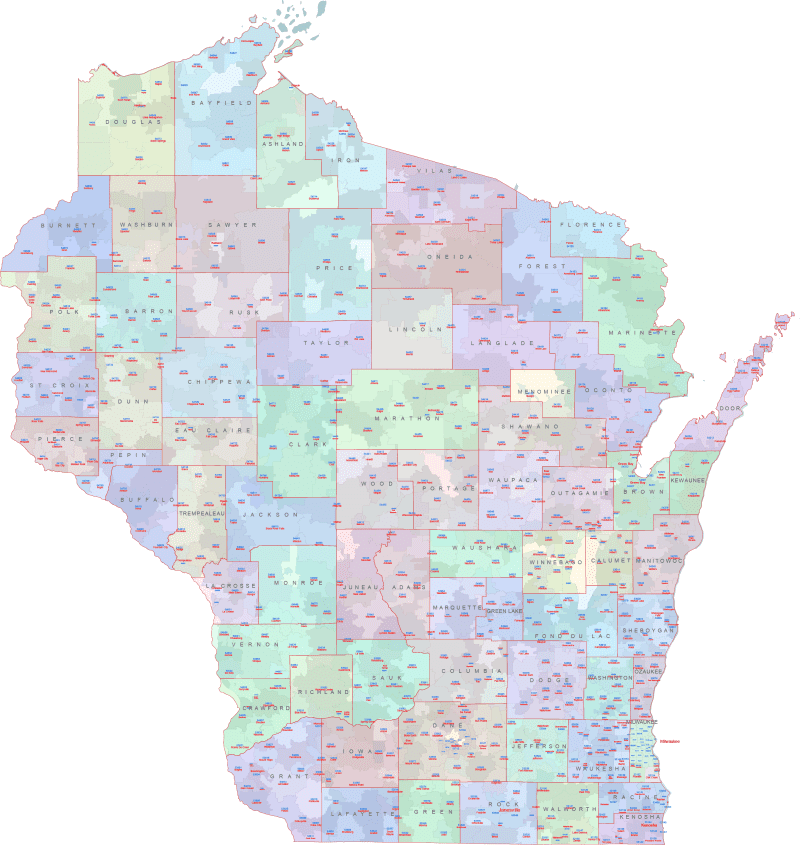 WI ZIP Codes with Cities and Counties