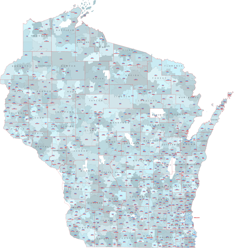 WI ZIP Codes with Cities and Counties