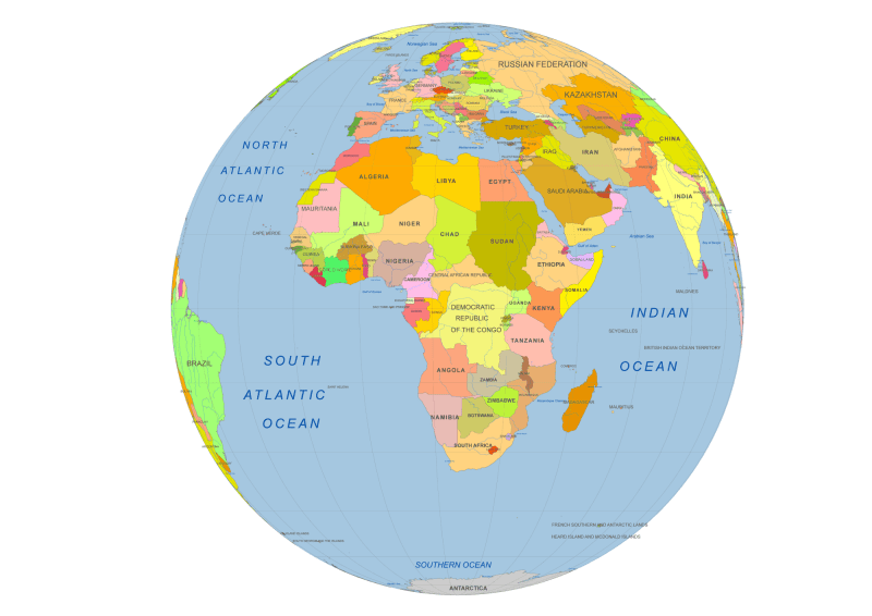 Africa Centered Vector Globe