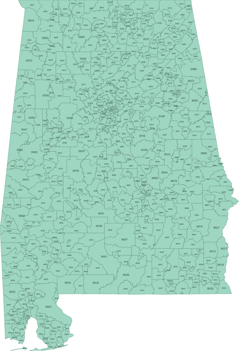 Alabama ZIP Code Map Basic
