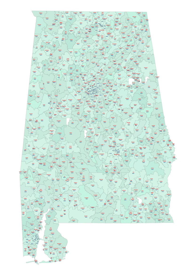 Alabama ZIP Code Map with Cities