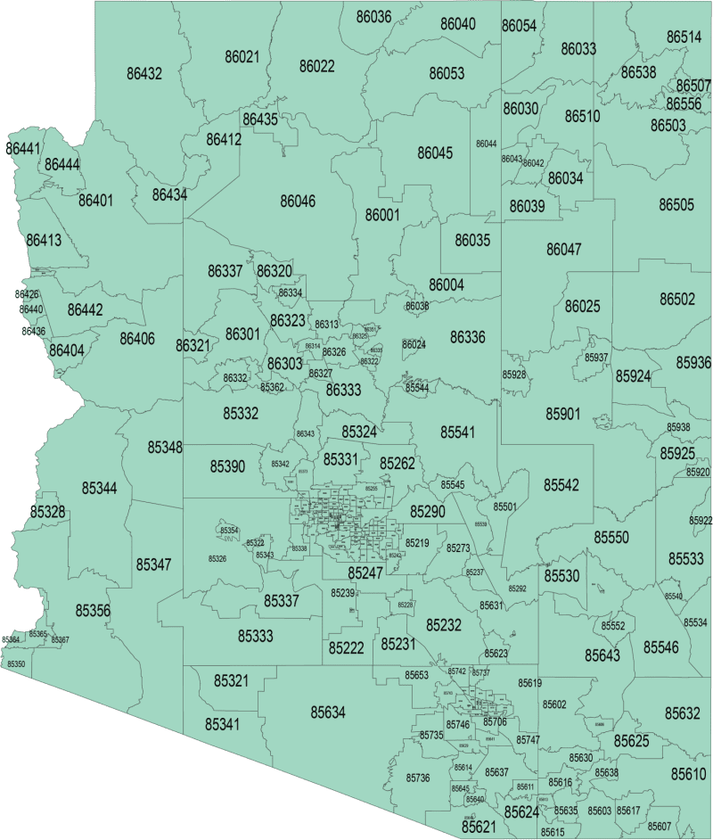 Arizona zip code map