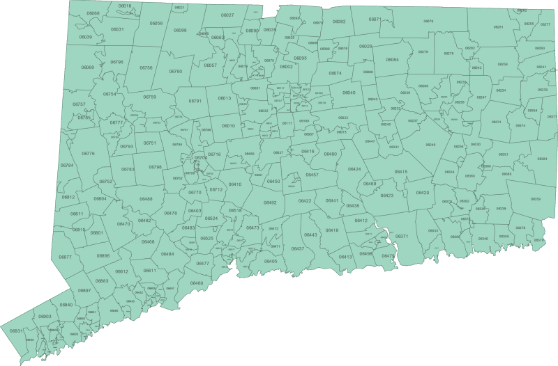Connecticut ZIP Code Map Basic