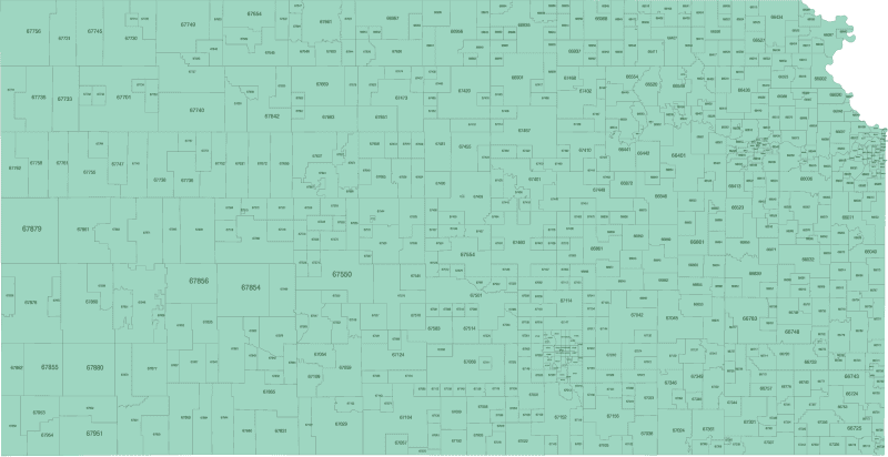 Kansas ZIP Code Map Basic